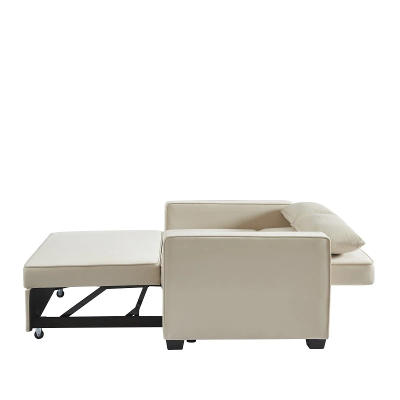 Canapé Droit LENA Convertible Velours Beige 2 Places 7 Canapé Droit LENA Convertible Velours Beige 2 Places – Image 5