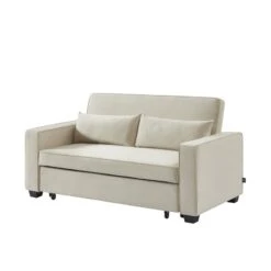 Canapé Droit LENA Convertible Velours Beige 3 Places -Mobilia Soldes canpe droit lena convertible velours beige 3 places 2