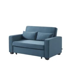 Canapé Droit LENA Convertible Velours Bleu 2 Places -Mobilia Soldes canpe droit lena convertible velours bleu 2 places 2