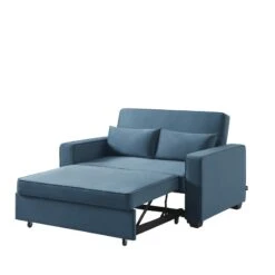 Canapé Droit LENA Convertible Velours Bleu 2 Places -Mobilia Soldes canpe droit lena convertible velours bleu 2 places 3