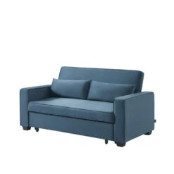 Canapé Droit LENA Convertible Velours Bleu 3 Places -Mobilia Soldes canpe droit lena convertible velours bleu 3 places 2