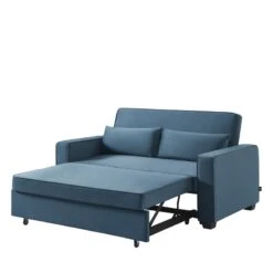 Canapé Droit LENA Convertible Velours Bleu 3 Places -Mobilia Soldes canpe droit lena convertible velours bleu 3 places 3