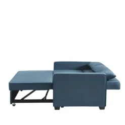 Canapé Droit LENA Convertible Velours Bleu 3 Places -Mobilia Soldes canpe droit lena convertible velours bleu 3 places 4