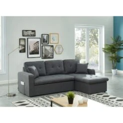 Canapé D'angle CANVAS Tissu Anthracite Coffre Angle Convertible