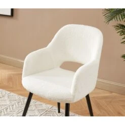 Chaise PHILOMENE Bouclettes écru Pieds En Métal Noir -Mobilia Soldes chaise philomene bouclettes ecru pieds en metal noir 1