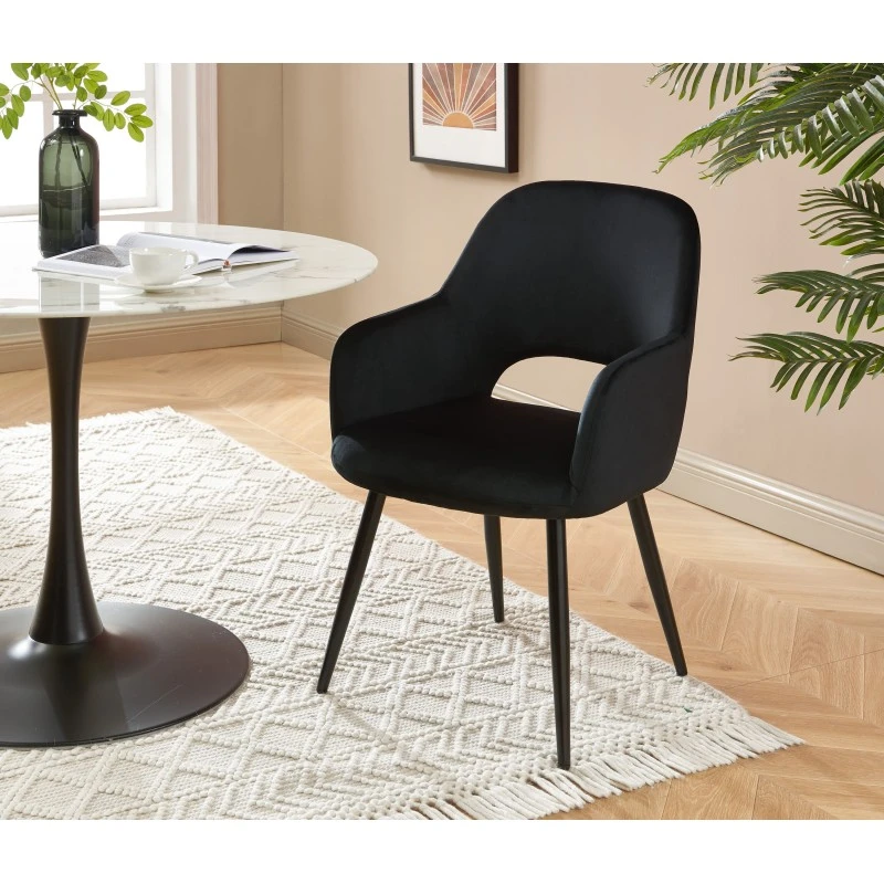 Chaise PHILOMENE Velours Noir Pieds En Métal Noir 3 Chaise PHILOMENE Velours Noir Pieds En Métal Noir