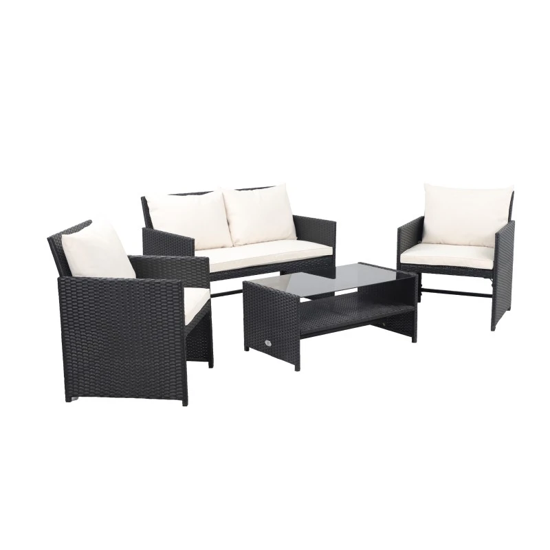 Salon De Jardin CLEO En Résine Tressée Noire 4 Places 5 Salon De Jardin CLEO En Résine Tressée Noire 4 Places – Image 3