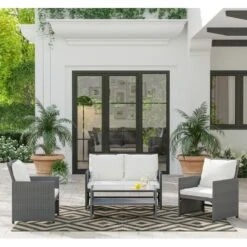 Salon De Jardin CLEO En Résine Tressée Noire 4 Places