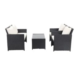 Salon De Jardin CLEO En Résine Tressée Noire 4 Places 12 Salon De Jardin CLEO En Résine Tressée Noire 4 Places -Mobilia Soldes cleo salon de jardin 4 places avec dossiers en resine tressee noire 4