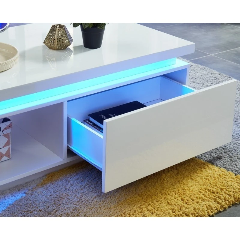 Table Basse à LED COSMOS Laqué Blanc Brillant 120cm 5 Table Basse à LED COSMOS Laqué Blanc Brillant 120cm – Image 3