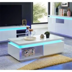 Table Basse à LED COSMOS Laqué Blanc Brillant 120cm