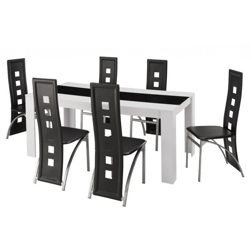 Ensemble Repas DAMIA Blanc Et Noir 6 Personnes 180cm 4 Ensemble Repas DAMIA Blanc Et Noir 6 Personnes 180cm – Image 2