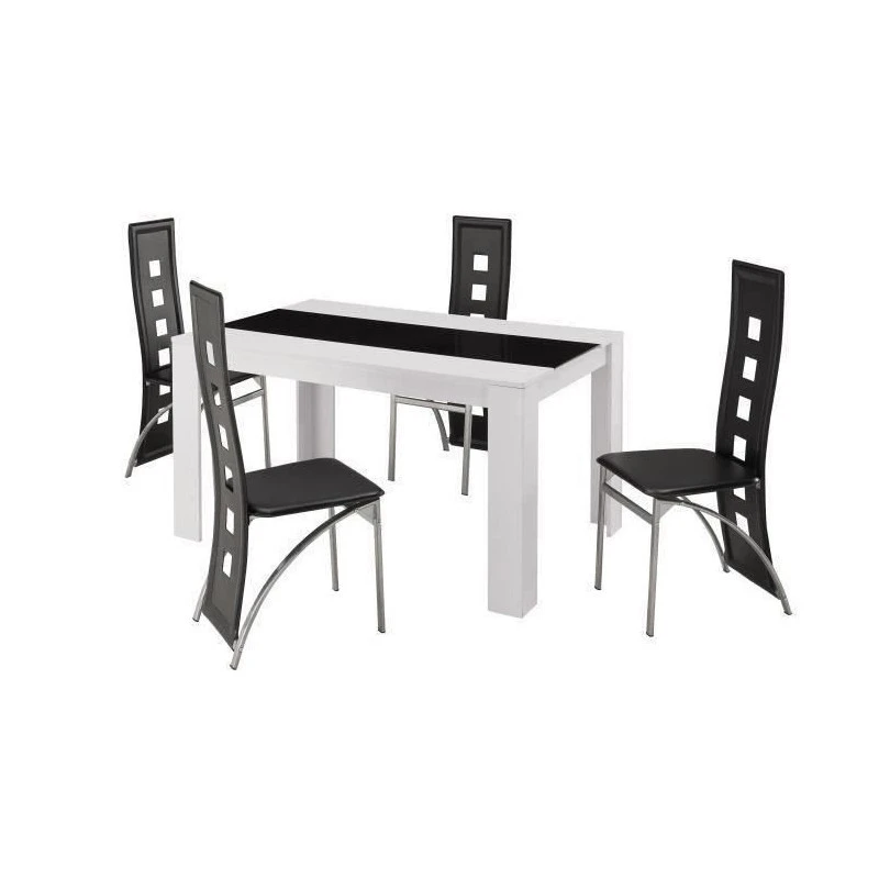 Ensemble Repas DAMIA Blanc Et Noir 4 Personnes 140cm 4 Ensemble Repas DAMIA Blanc Et Noir 4 Personnes 140cm – Image 2