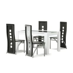 Ensemble Repas DAMIA Blanc Et Noir 4 Personnes 140cm 9 Ensemble Repas DAMIA Blanc Et Noir 4 Personnes 140cm -Mobilia Soldes damia140set4 ensemble repas 3