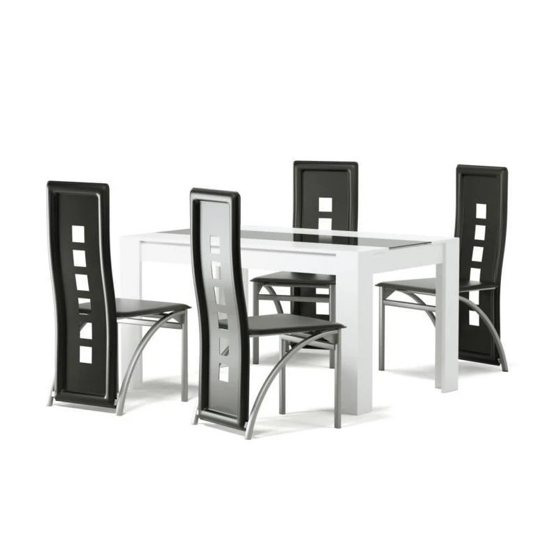 Ensemble Repas DAMIA Blanc Et Noir 4 Personnes 140cm 6 Ensemble Repas DAMIA Blanc Et Noir 4 Personnes 140cm – Image 4