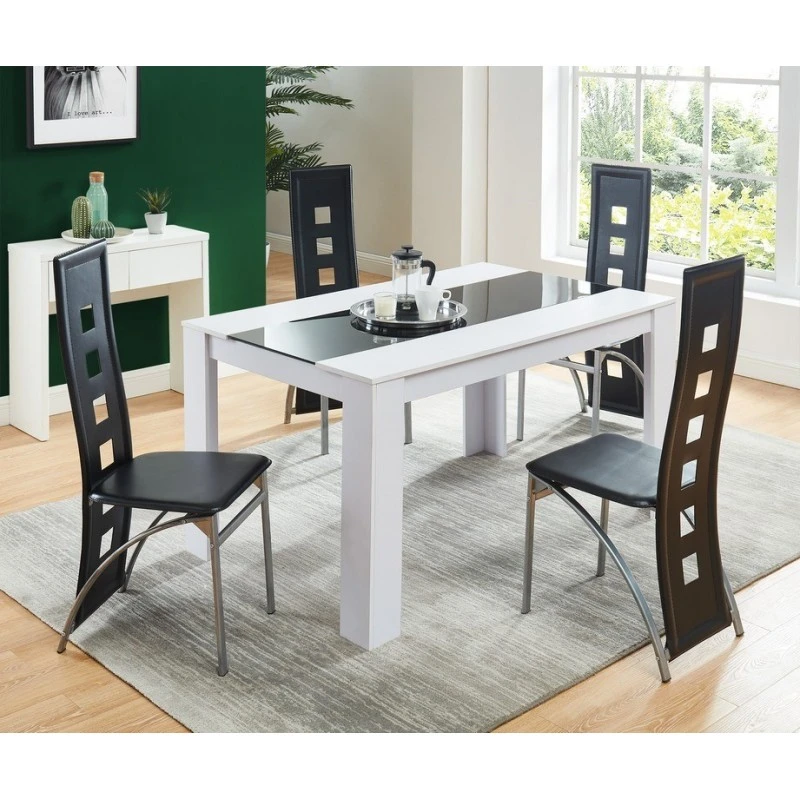 Ensemble Repas DAMIA Blanc Et Noir 4 Personnes 140cm 3 Ensemble Repas DAMIA Blanc Et Noir 4 Personnes 140cm