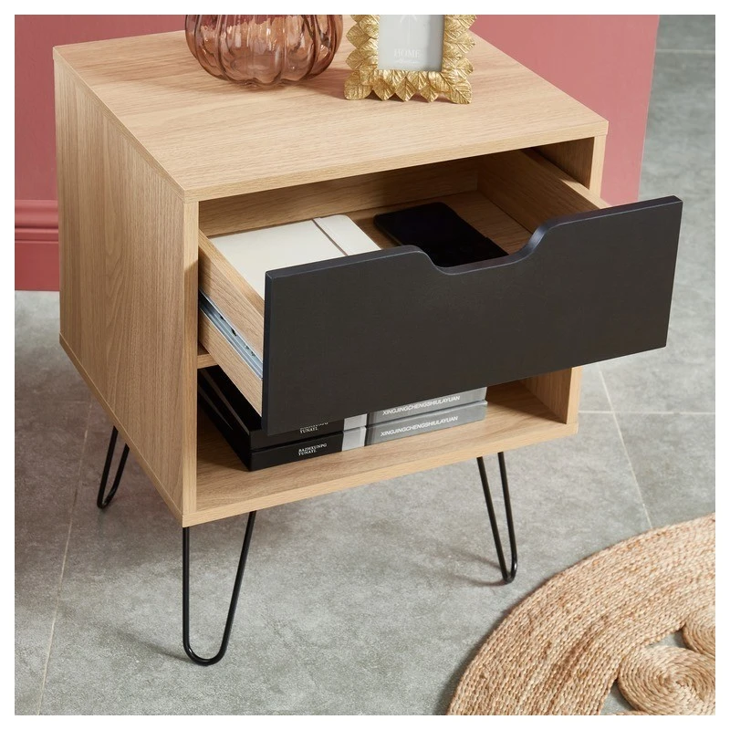 Lot De 2 Tables De Chevet DUO Noir Et Effet Chêne 1 Tiroir 40cm 5 Lot De 2 Tables De Chevet DUO Noir Et Effet Chêne 1 Tiroir 40cm – Image 3