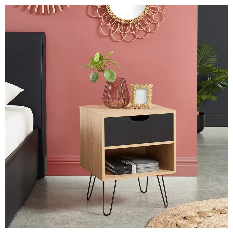Lot De 2 Tables De Chevet DUO Noir Et Effet Chêne 1 Tiroir 40cm 3 Lot De 2 Tables De Chevet DUO Noir Et Effet Chêne 1 Tiroir 40cm