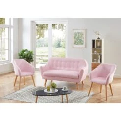 Ensemble HILDA En Tissu Rose 1 Canapé Et 2 Fauteuils