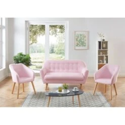 Ensemble HILDA En Tissu Rose 1 Canapé Et 2 Fauteuils -Mobilia Soldes ensemble canapefauteuil hilda tissu rose canape 2 places 2 fauteuils 3