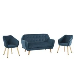 Ensemble HILDA En Velours Bleu Avec Piètement Bois Et Doré 1 Canapé Et 2 Fauteuils 10 Ensemble HILDA En Velours Bleu Avec Piètement Bois Et Doré 1 Canapé Et 2 Fauteuils -Mobilia Soldes ensemble hilda en velours bleu pieds bois dore 1 canape et 2 fauteuils 2