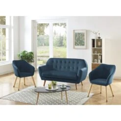 Ensemble HILDA En Velours Bleu Avec Piètement Bois Et Doré 1 Canapé Et 2 Fauteuils 12 Ensemble HILDA En Velours Bleu Avec Piètement Bois Et Doré 1 Canapé Et 2 Fauteuils -Mobilia Soldes ensemble hilda en velours bleu pieds bois dore 1 canape et 2 fauteuils 4