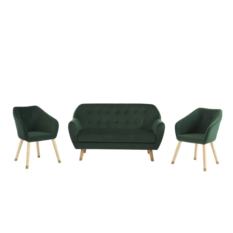 Ensemble HILDA En Velours Vert Avec Piètement Bois Et Doré 1 Canapé Et 2 Fauteuils 4 Ensemble HILDA En Velours Vert Avec Piètement Bois Et Doré 1 Canapé Et 2 Fauteuils – Image 2