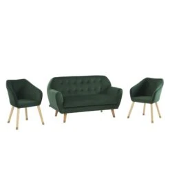 Ensemble HILDA En Velours Vert Avec Piètement Bois Et Doré 1 Canapé Et 2 Fauteuils 10 Ensemble HILDA En Velours Vert Avec Piètement Bois Et Doré 1 Canapé Et 2 Fauteuils -Mobilia Soldes ensemble hilda en velours vert pieds bois dore 1 canape et 2 fauteuils 2
