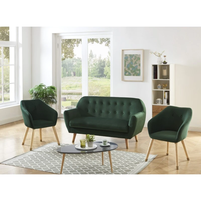 Ensemble HILDA En Velours Vert Avec Piètement Bois Et Doré 1 Canapé Et 2 Fauteuils 7 Ensemble HILDA En Velours Vert Avec Piètement Bois Et Doré 1 Canapé Et 2 Fauteuils – Image 5