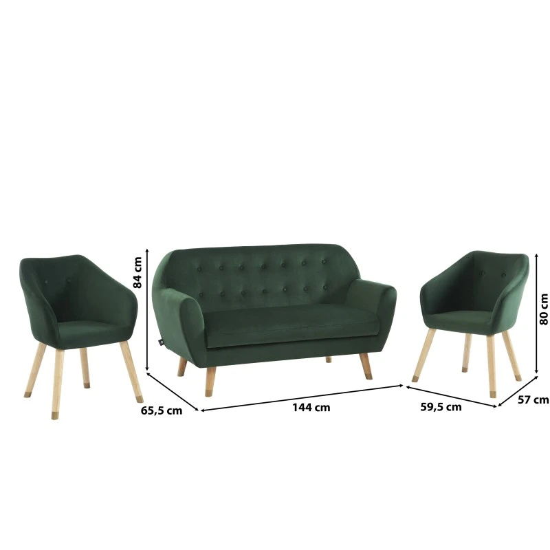 Ensemble HILDA En Velours Vert Avec Piètement Bois Et Doré 1 Canapé Et 2 Fauteuils 8 Ensemble HILDA En Velours Vert Avec Piètement Bois Et Doré 1 Canapé Et 2 Fauteuils – Image 6