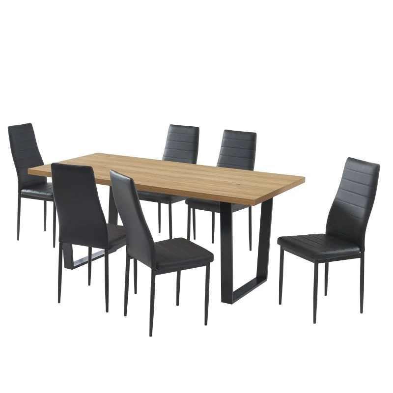 Ensemble Repas FELIX Effet Chêne Et PU Noir 6 Chaises 8 Ensemble Repas FELIX Effet Chêne Et PU Noir 6 Chaises – Image 6