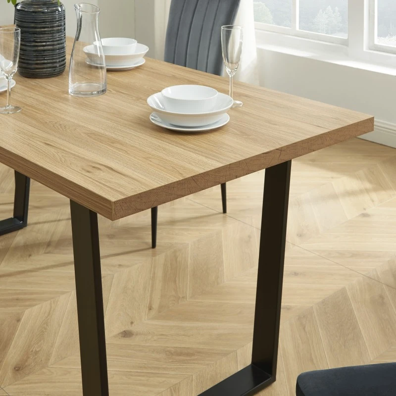 Ensemble Repas FELIX Effet Chêne Et Velours Gris 4 Chaises 7 Ensemble Repas FELIX Effet Chêne Et Velours Gris 4 Chaises – Image 5