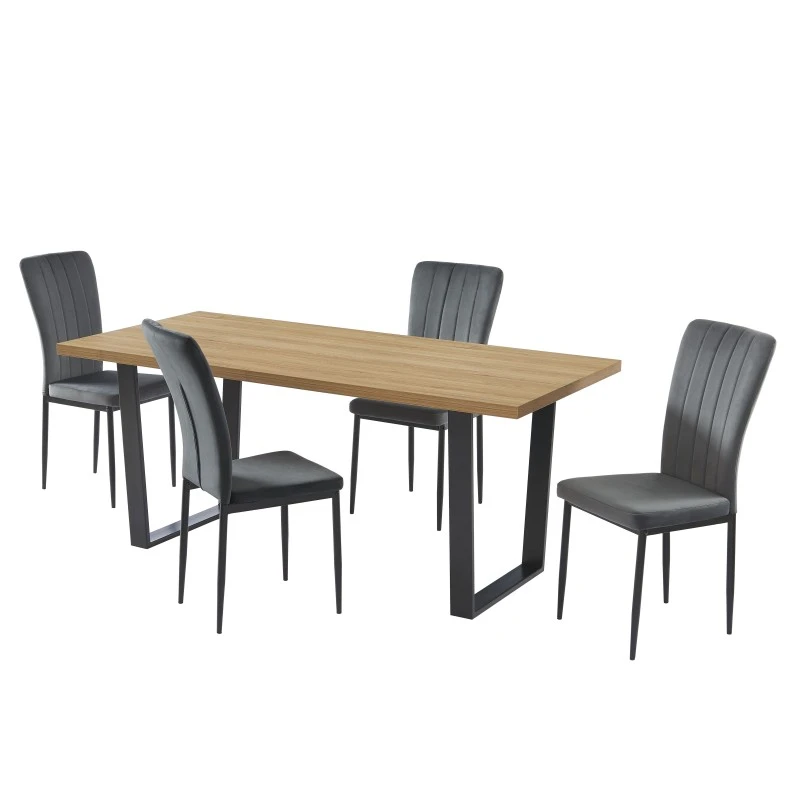 Ensemble Repas FELIX Effet Chêne Et Velours Gris 4 Chaises 8 Ensemble Repas FELIX Effet Chêne Et Velours Gris 4 Chaises – Image 6