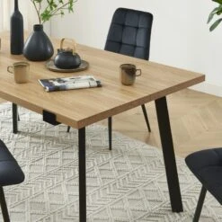 Ensemble Repas FELIX Effet Chêne Et Velours Noir 4 Chaises -Mobilia Soldes ensemble repas felix effet chene et velours noir 4 chaises 2