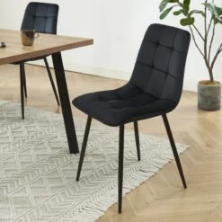 Ensemble Repas FELIX Effet Chêne Et Velours Noir 4 Chaises -Mobilia Soldes ensemble repas felix effet chene et velours noir 4 chaises 3