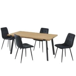 Ensemble Repas FELIX Effet Chêne Et Velours Noir 4 Chaises -Mobilia Soldes ensemble repas felix effet chene et velours noir 4 chaises 4