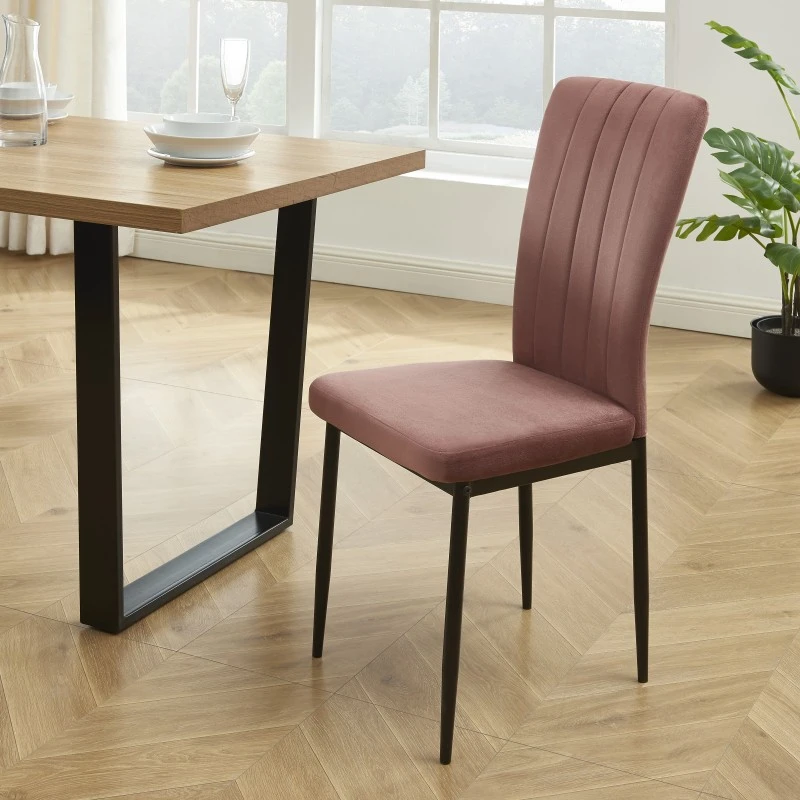 Ensemble Repas FELIX Effet Chêne Et Velours Rose 4 Chaises 6 Ensemble Repas FELIX Effet Chêne Et Velours Rose 4 Chaises – Image 4