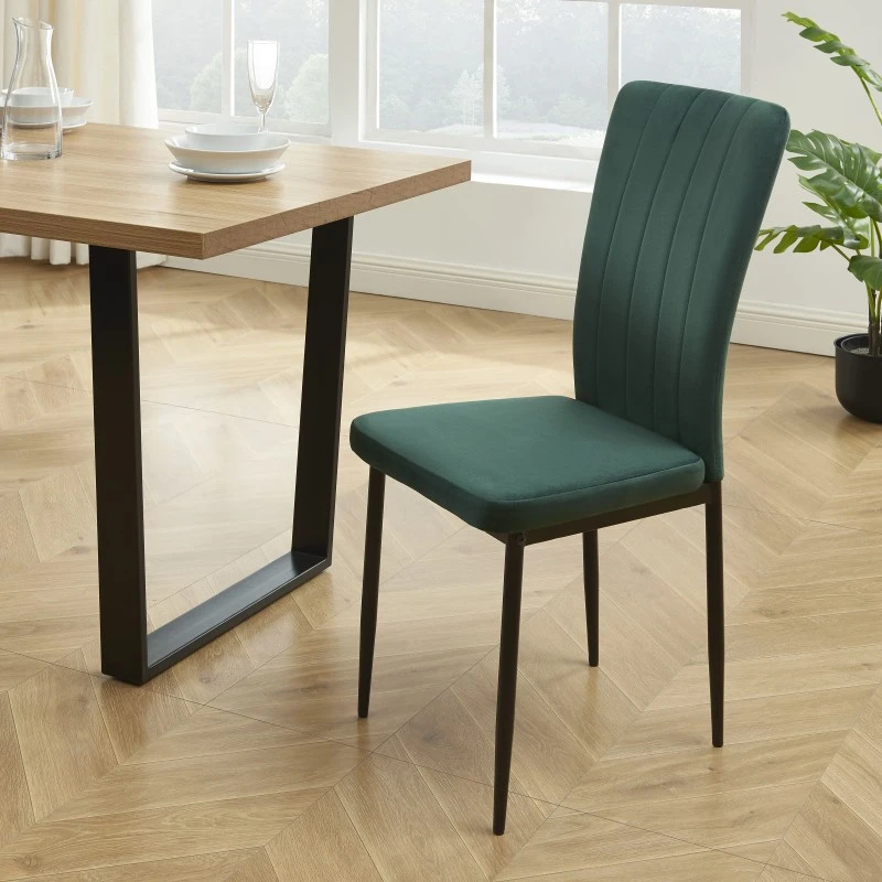 Ensemble Repas FELIX Effet Chêne Et Velours Vert 4 Chaises 6 Ensemble Repas FELIX Effet Chêne Et Velours Vert 4 Chaises – Image 4