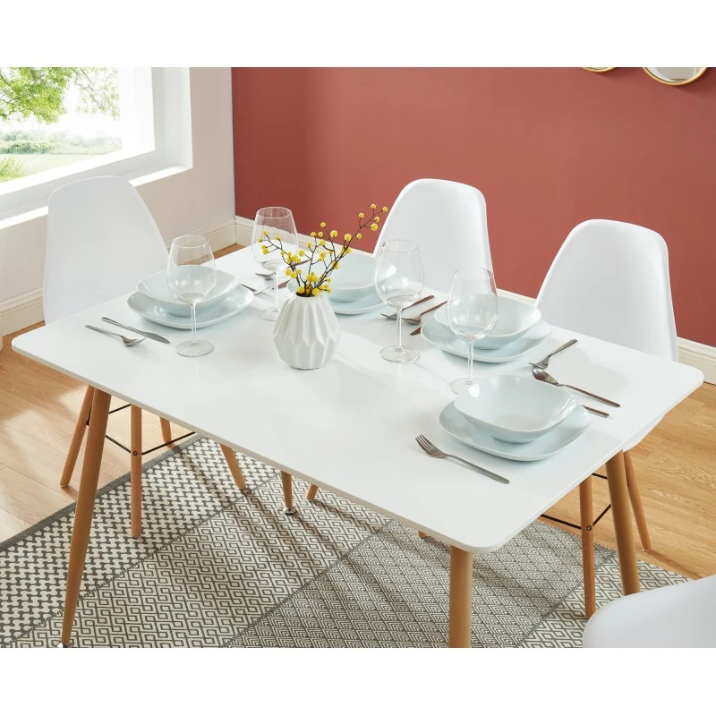 Ensemble Repas KITTOS Laqué Blanc Mat 4 Personnes 120cm 4 Ensemble Repas KITTOS Laqué Blanc Mat 4 Personnes 120cm – Image 2