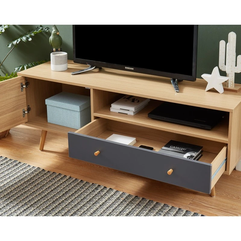 Meuble Tv ETNIK Gris Et Effet Bois 130cm 5 Meuble Tv ETNIK Gris Et Effet Bois 130cm – Image 3