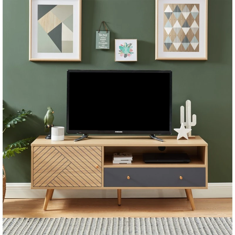 Meuble Tv ETNIK Gris Et Effet Bois 130cm 3 Meuble Tv ETNIK Gris Et Effet Bois 130cm