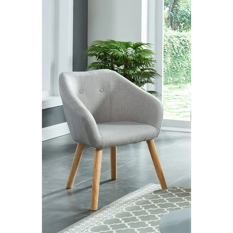 Fauteuil HILDA En Tissu Gris Avec Pieds En Bois 3 Fauteuil HILDA En Tissu Gris Avec Pieds En Bois
