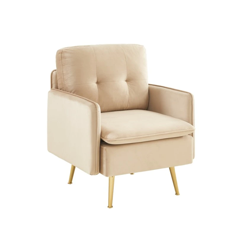 Fauteuil ADAM Velours Beige Avec Piètement En Métal Doré 4 Fauteuil ADAM Velours Beige Avec Piètement En Métal Doré – Image 2