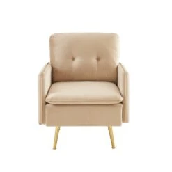 Fauteuil ADAM Velours Beige Avec Piètement En Métal Doré 10 Fauteuil ADAM Velours Beige Avec Piètement En Métal Doré -Mobilia Soldes fauteuil adam velours beige pied en metal dore 2