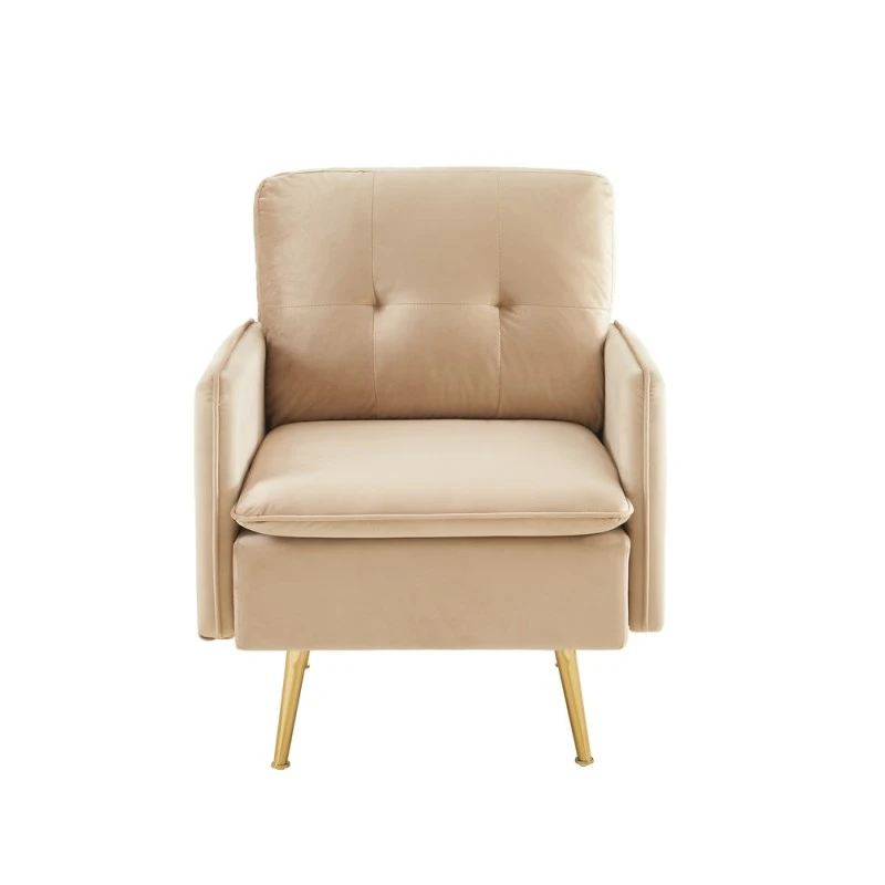 Fauteuil ADAM Velours Beige Avec Piètement En Métal Doré 5 Fauteuil ADAM Velours Beige Avec Piètement En Métal Doré – Image 3