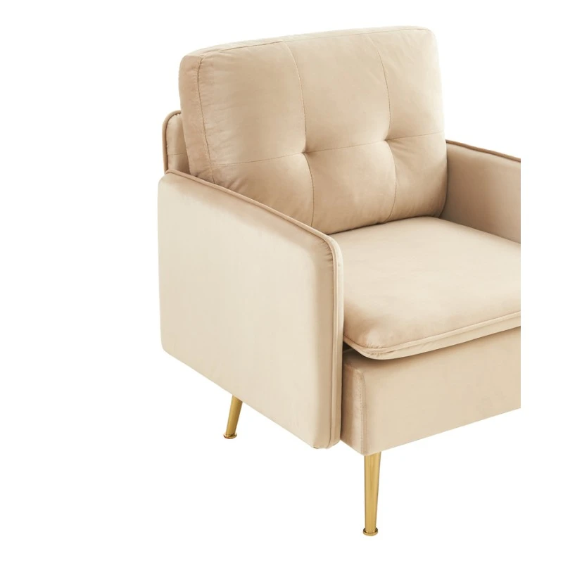 Fauteuil ADAM Velours Beige Avec Piètement En Métal Doré 7 Fauteuil ADAM Velours Beige Avec Piètement En Métal Doré – Image 5