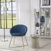 Fauteuil ARSENE En Tissu Bleu Avec Piètement Doré