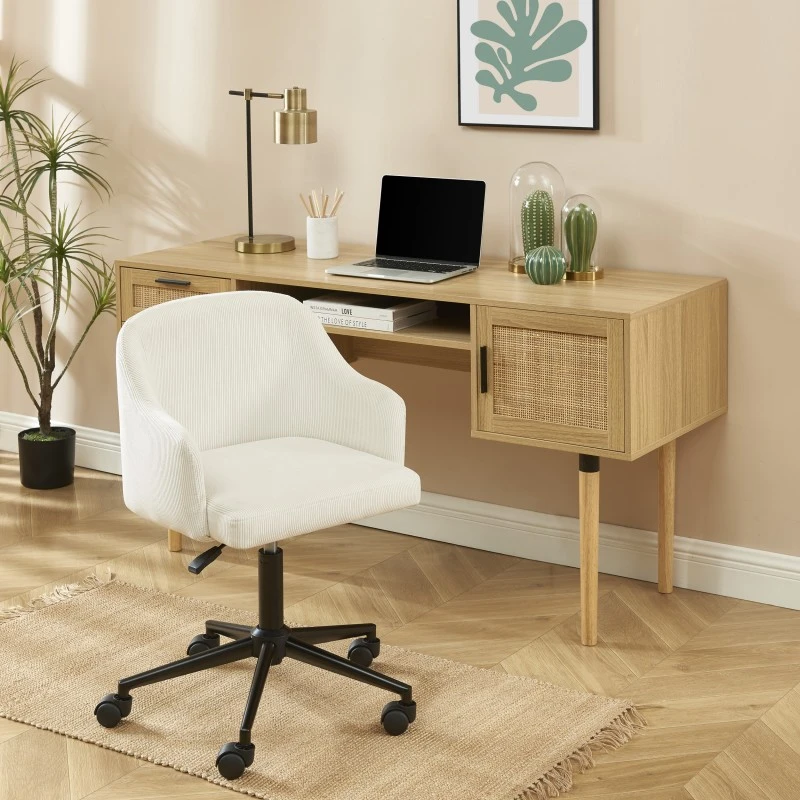 Fauteuil De Bureau BARNABE En Velours Côtelé Beige 3 Fauteuil De Bureau BARNABE En Velours Côtelé Beige