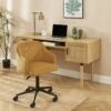 Fauteuil De Bureau BARNABE En Velours Côtelé Ocre -Mobilia Soldes fauteuil barnabe en velours cotele ocre