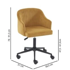 Fauteuil De Bureau BARNABE En Velours Côtelé Ocre -Mobilia Soldes fauteuil barnabe en velours cotele ocre 6